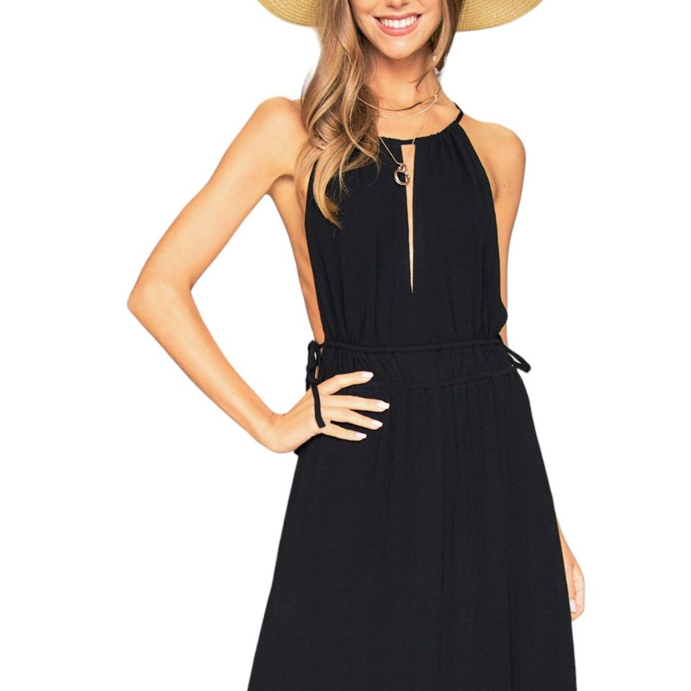 New Black Maxi side cutout/tie Halter dress - Picture 6 of 6